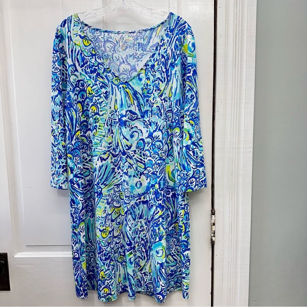 Lilly Pulitzer Blue Green Floral Print Dress, M